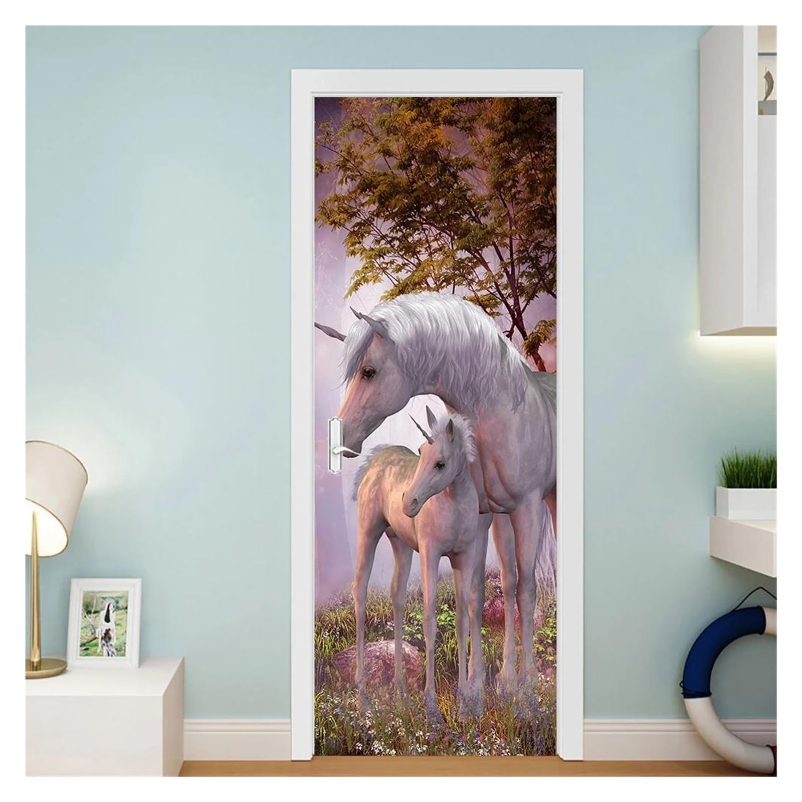 Sticker Licorne Muraux 95x215cm grand format pour decoration porte