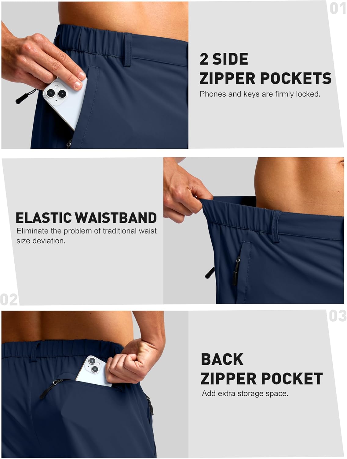 G Gradual Men's Shorts 7"/ 5"/ 9" Lightewight Casual Shorts for Men Hiking Golf Shorts with 3 Zipper Pockets - Image 4