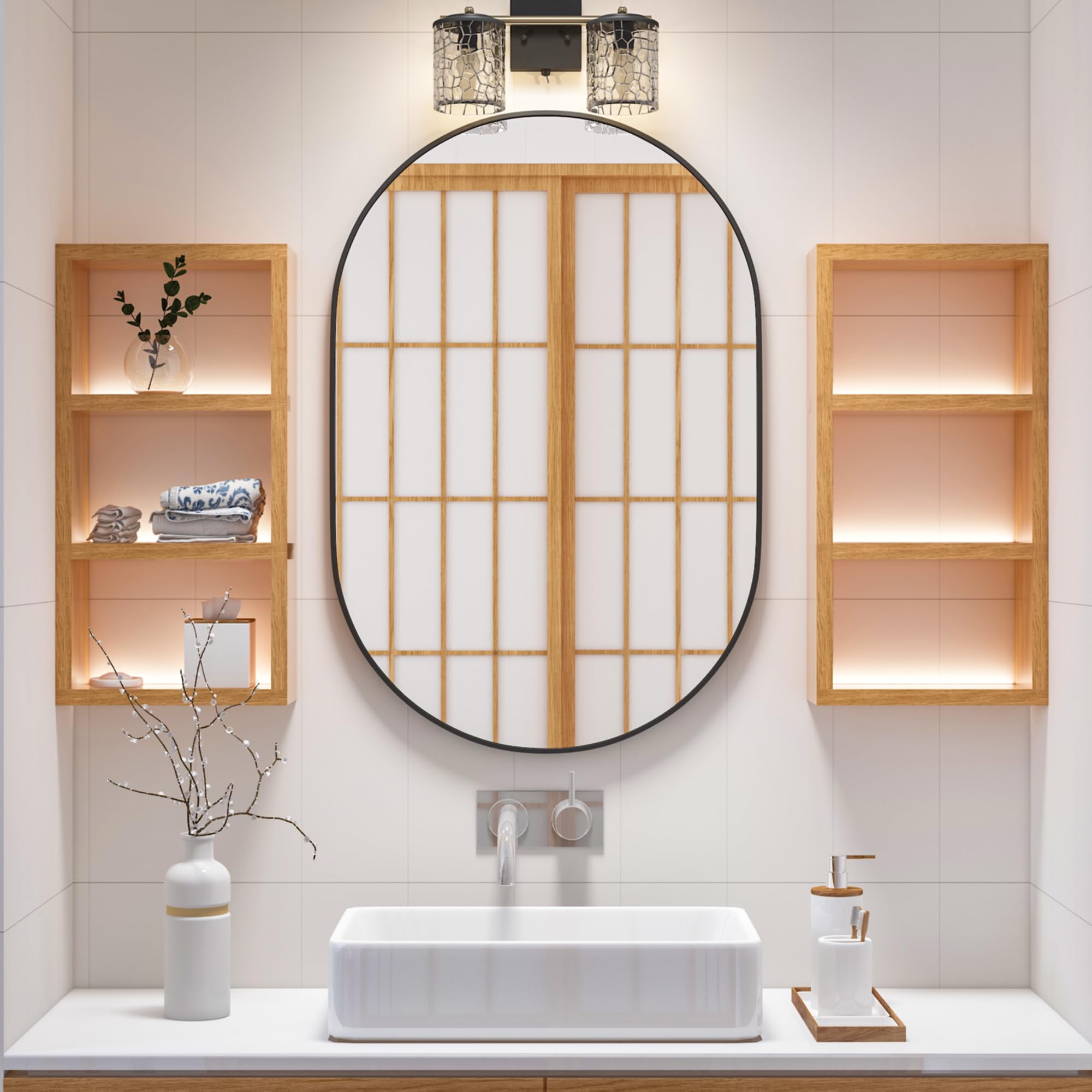 Schwarz Oval Badezimmer Wandspiegel, 50x75cm Oval Wandspiegel Dekor Eingang Weg, Eitelkeit Wand Spiegel für über Waschbecken, Eingang, Wohnzimmer, Flur, Schlafzimmer