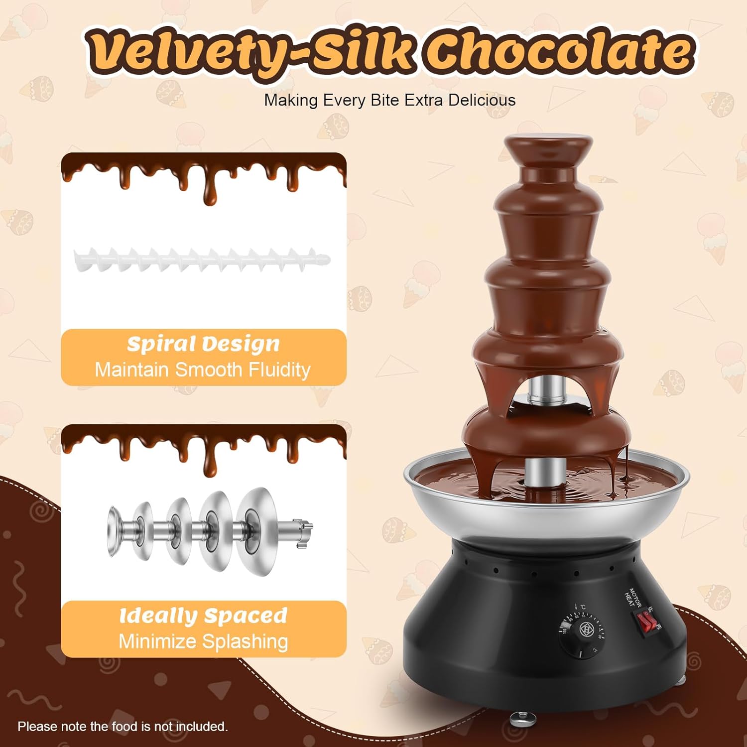 Chocolate Fountain Machine, 5 Tier Chocolate Fondue Fountain with Capability 7 lb Commercial Hot Chocolate Fondue Tower for Nacho Cheese Liqueurs Party Wedding 230W (Black)