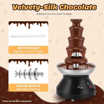 Commercial Chocolate Fountain Machine, 5-Tier Large Chocolate Fondue Tower, Stainless Steel Chocolate Melting Heating Machine Hot Chocolate Waterfall for Party, Gathering, Wedding