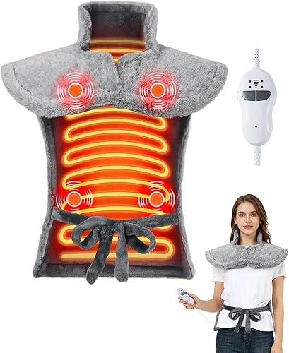 Almohadilla térmica eléctrica con peso para aliviar el dolor de cuello, hombros y espalda, almohadilla térmica portátil con masaje, regalos para