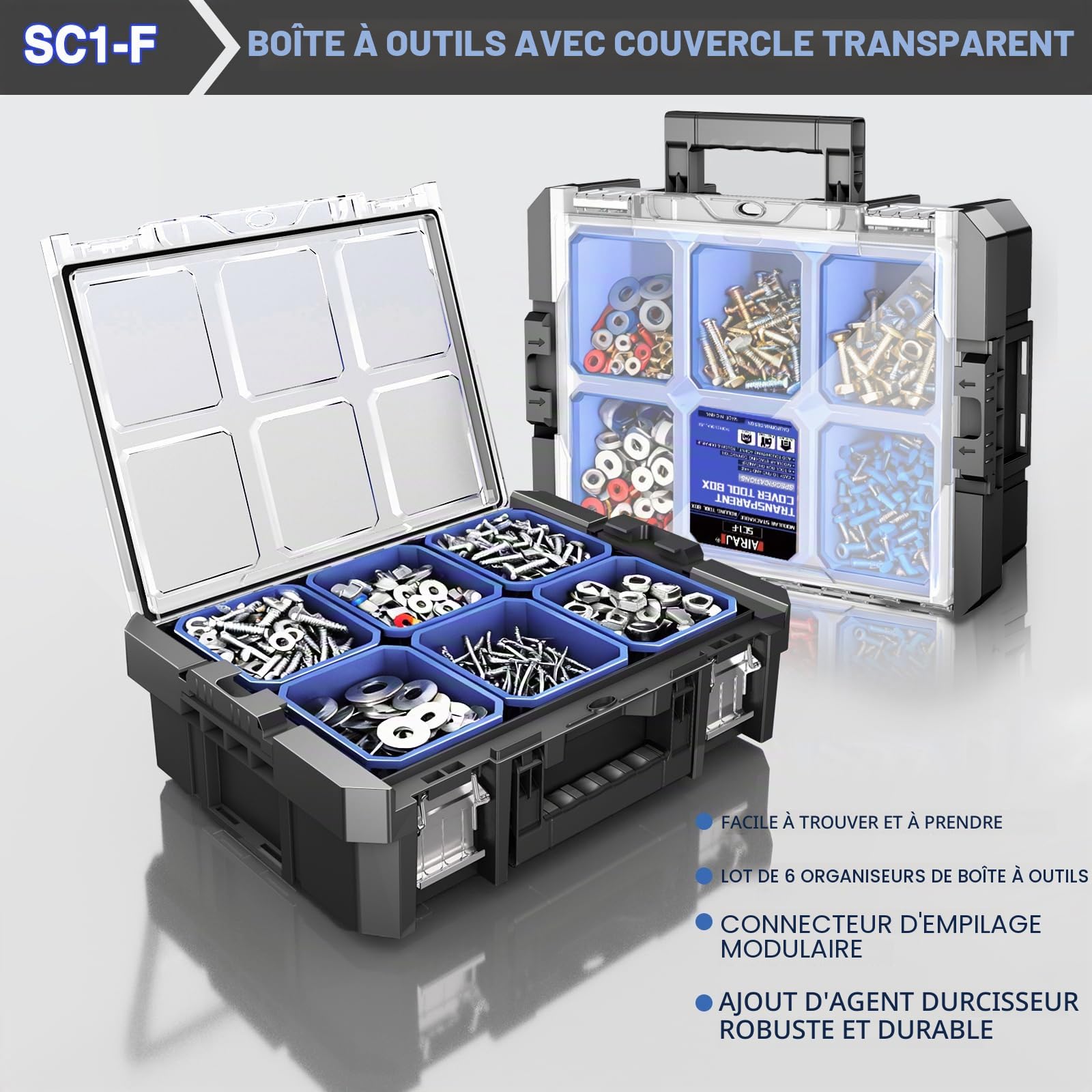 Caisse a Outil à roulettes à cinq niveaux,Boite a Outils Modulaire Empilable,Caisse a Outil Vide Portative avec Tiroir,Robuste et Durable,dans le garage, les réparations domiciliaires