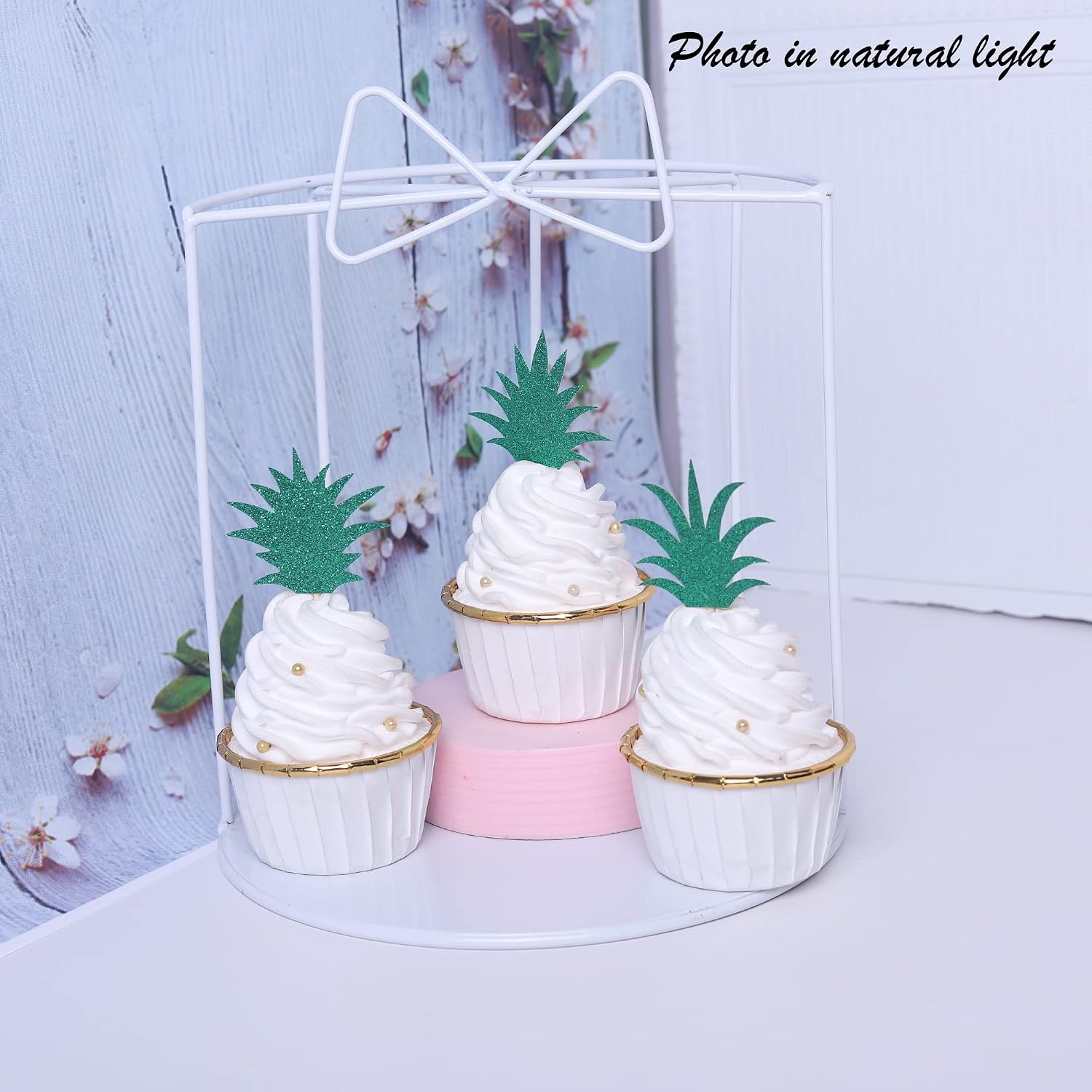 36 PCS Pineapple Cupcake Toppers Green Glitter Donut Pineapple Leaf Cupcake Picks Hawaiian Luau Cake Decorations for Pineapple Theme Tropical Aloha Baby shower Kids Birthday Party Supplies