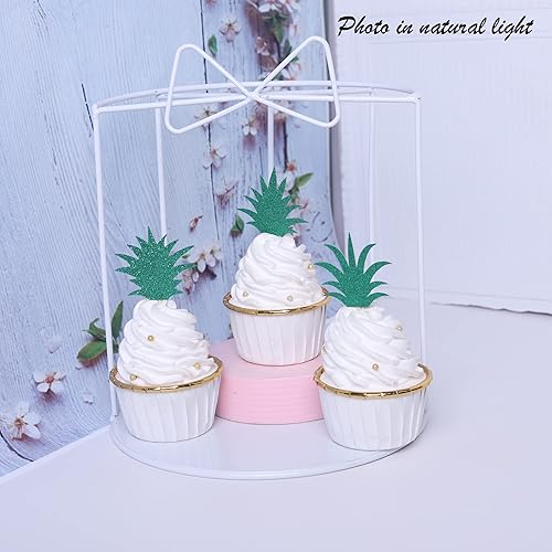 Miniatura 8 de 36 piezas de adornos para cupcakes de piña, dona con purpurina verde, hojas de piña, selecciones hawaianas para tartas Luau hawaianas, decoraciones