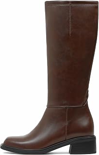 Women's Knee High Boots 2026 Square Toe Chunky Block Low Heels Tall Boots | 1.6” Heel Boots,Side Full Zipper,Flat Shoes,Long Boots,Fall Boots,Comfort Walking Shoes,Casual & Office Wear,Fashion Trendy
