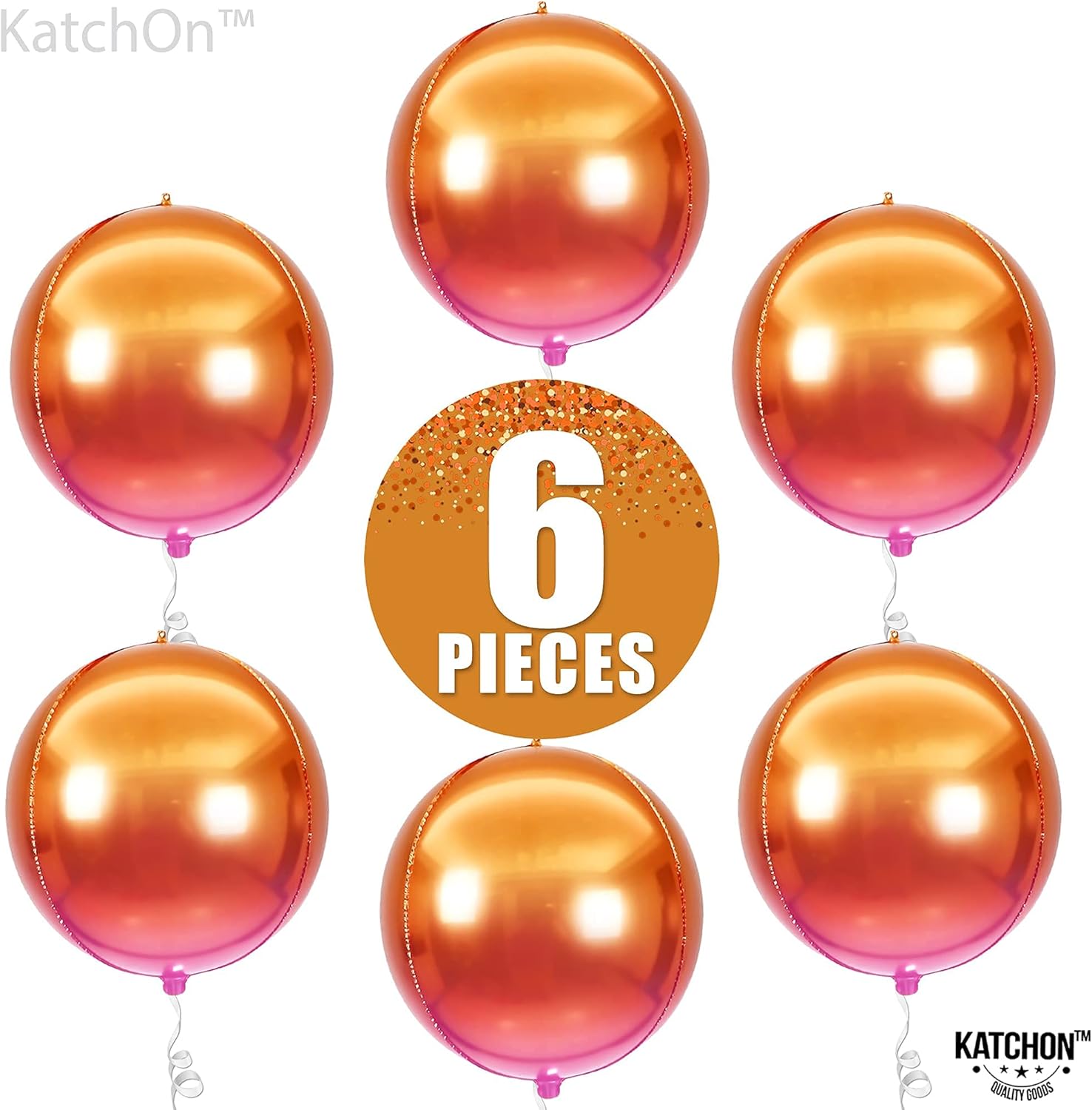 KatchOn, Orange Mylar Balloons - Large 22 Inch,  | Round 4D Orange Foil Balloons, Metallic orange Balloon for Birthday Decoration, Halloween Decorations, Basketball Party Decorations