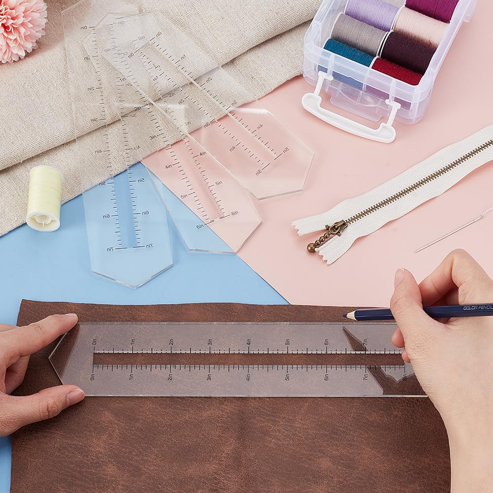 AHANDMAKER 4 Sizes Zipper Making Template Set, Acrylic Zipper Sewing Tool, Clear Patchwork Ruler Sewing Tools Zip Pocket Template for Handcrafting Bags, Clothes Zips Jig, DIY Crafts