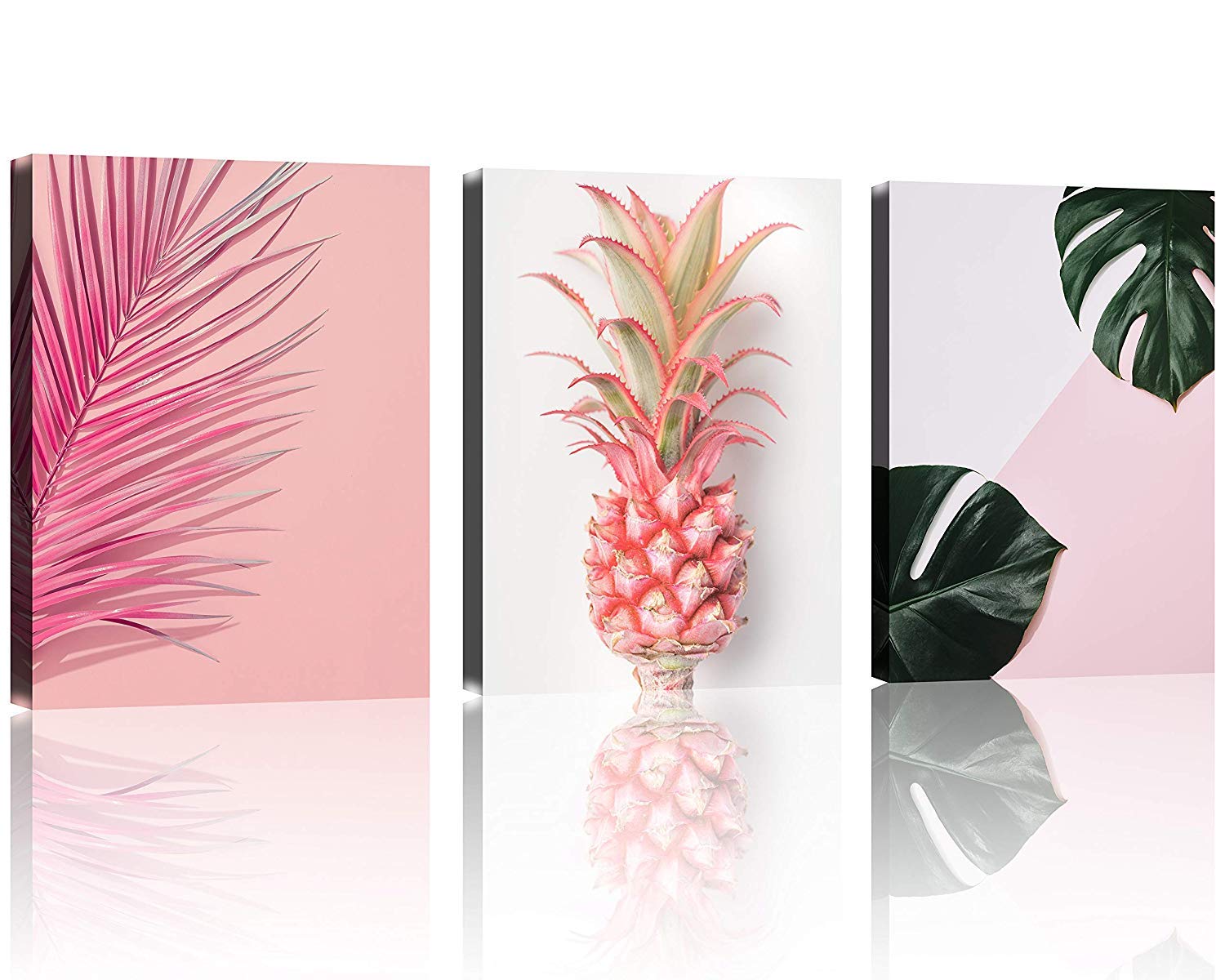 TutuBeer Plant Wall Art with Pink Pineapple at Pink Background Tropical Wall Decor Green Plant Art 12