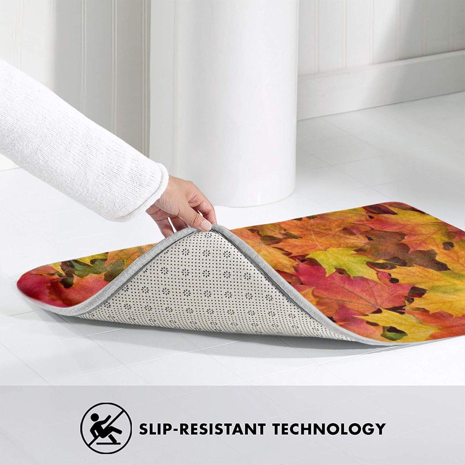 Tapis Rectangulaire Motif Fougère - Flanelle Polyester Antidérapant, Décoration Pour Entrée, Salle De Bain, Chevet