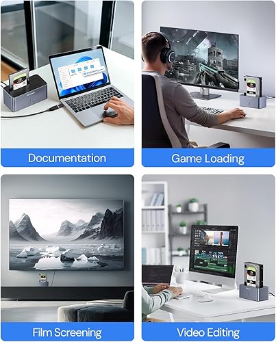 Miniatura 6 de Estación de acoplamiento de disco duro externo USB 3.0 a SATA, dockteck 2.53.5 pulgadas SATA HDD y SSD 5Gbps estación de acoplamiento de aluminio,