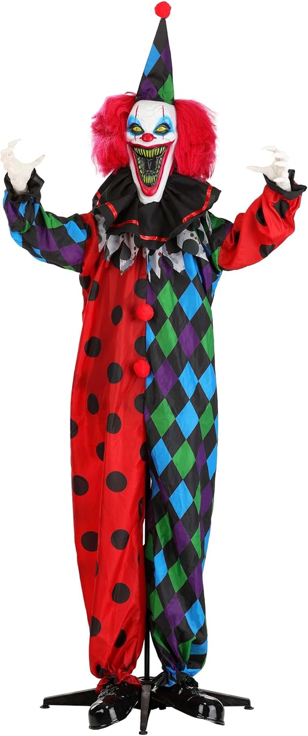 Fun Costumes 6FT Rictus the Evil Clown Animatronic | Life Size Creepy Circus Halloween Decoration with Lights, Creepy Sounds for Haunted House or Yard