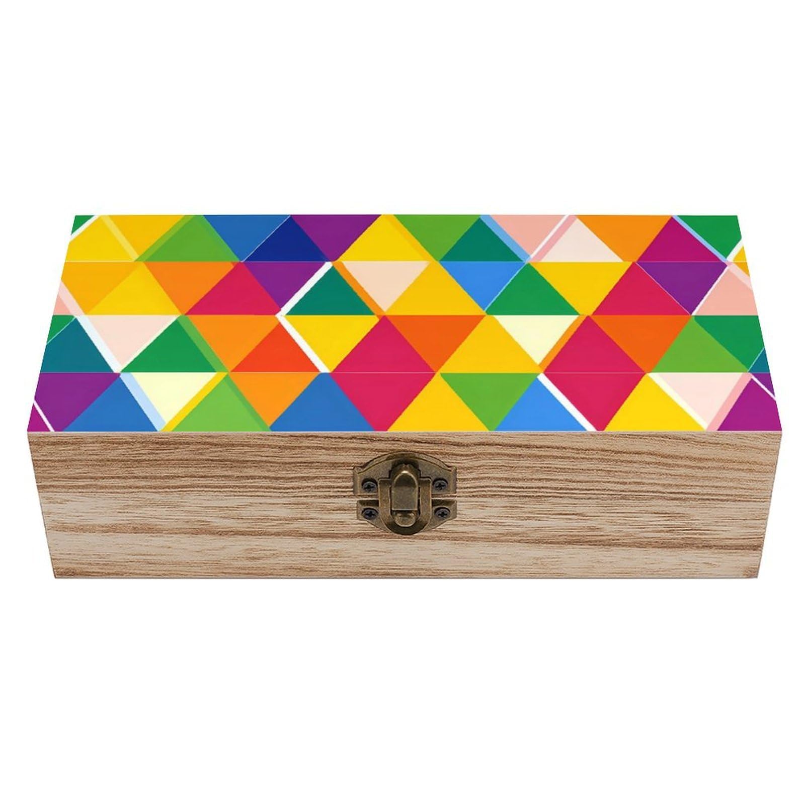 HLBSDM Rainbow Colorful Abstract Geometric Wooden Box with Hinged Lid Decorative Storage Case Container