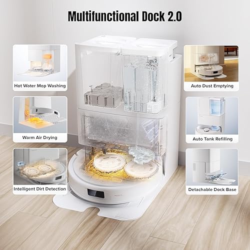 Miniatura 3 de roborock Qrevo MaxV Robot aspiradora y trapeador, diseño FlexiArm, relavado y relavado con agua caliente, secado automático, vaciado automático,