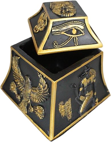 Ebros Gift Escarabajo de Deidad Egipcia de color negro dorado Ojo de Horus Falcon Anubis Isis Dioses y Diosas de Egipto Decorativo Joyero Estatuilla