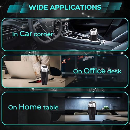 Miniatura 3 de Bote de basura para automóvil con tapa, paquete de 2 mini portavasos, diseño de diamante, para automóvil, oficina, uso doméstico, color plateado