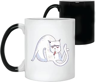 Cat Illustration Gift for Cat Lovers Fat White Cat Washing 11oz 15oz Color Changing Mug