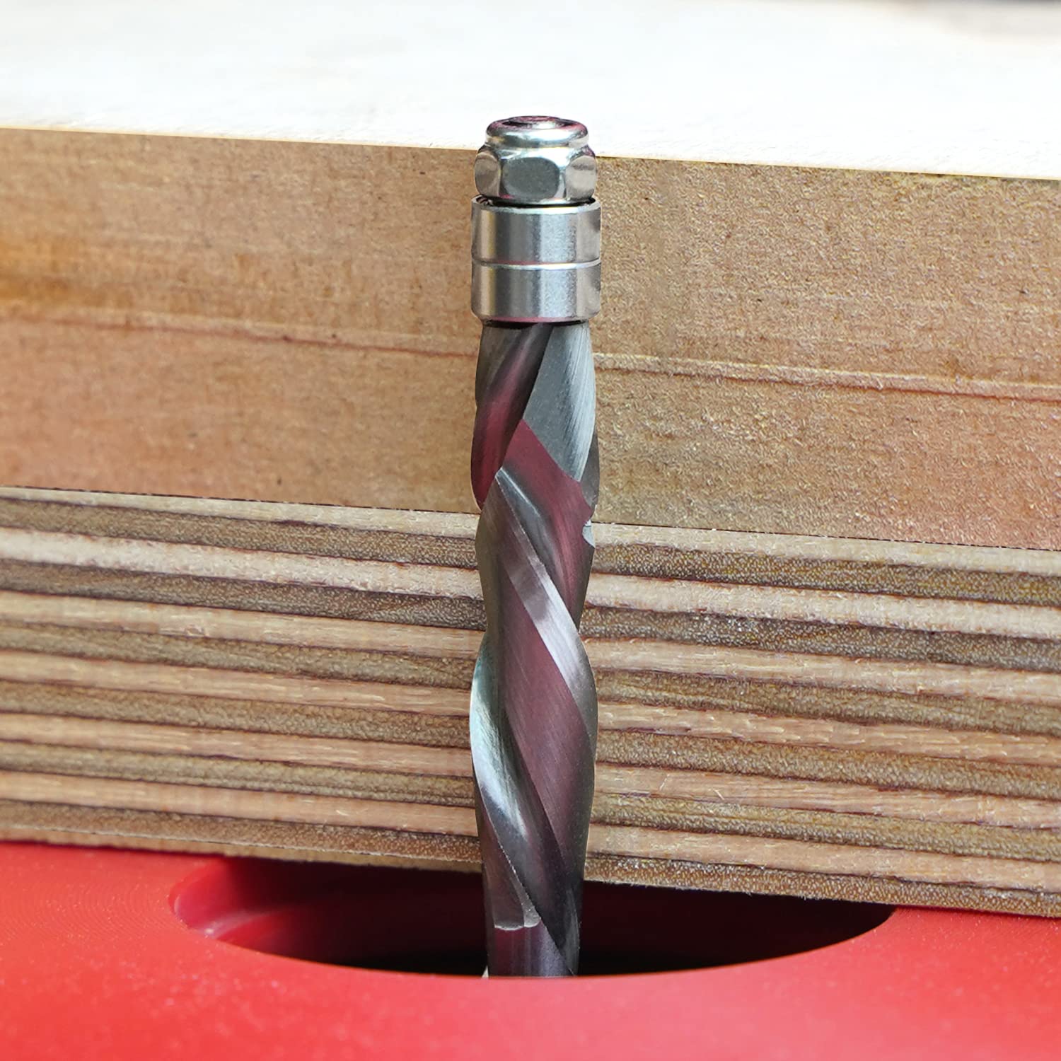 ZahyoX Compression Spiral Flush Trim Router Bit, Solid Carbide Flush Trim Straight Router Bit with Double Bearing, 1/4" Cutting Dia, 1/4" Shank, 1-1/8" Cutting Length, 3" Overall Length
