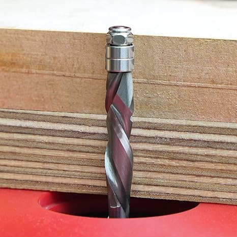 ZahyoX Compression Spiral Flush Trim Router Bit, Solid Carbide Flush Trim Straight Router Bit with Double Bearing, 1/4 Cutting Dia, 1/4 Shank, 1-1/8 Cutting Length, 3 Overall Length