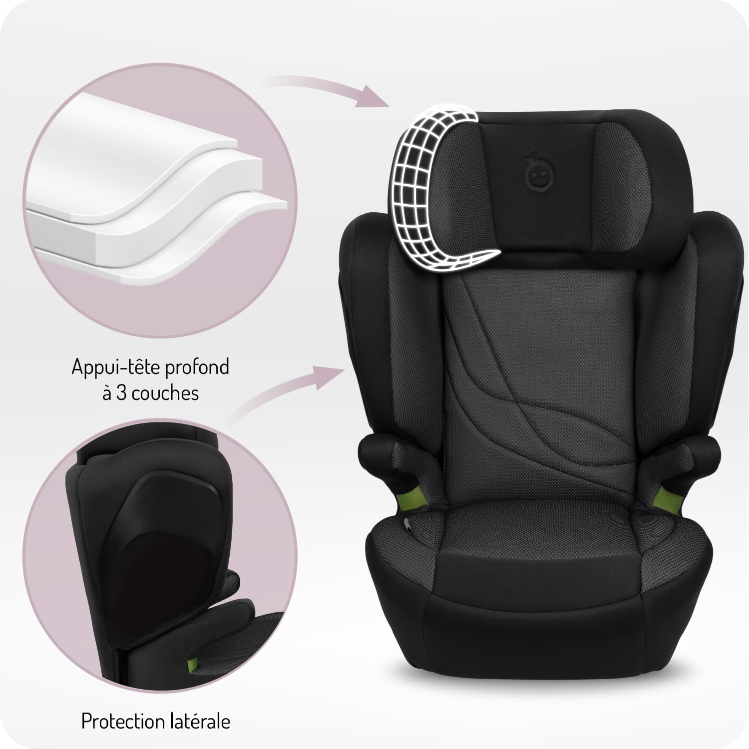 Siège auto MoMi MEI pour enfants de 3 à 12 ans (groupe 2/3, poids corporel de 15 à 36 kg, taille 100-150 cm), siège enfant - installation face à la route, fixation avec ISOFIX