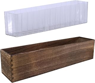 Winlyn Rustic Wooden Planter Box 17.3"x3.9"x3.9" Brown with Removable Liner - Farmhouse Window Box for Succulents, Flowers, Centerpieces