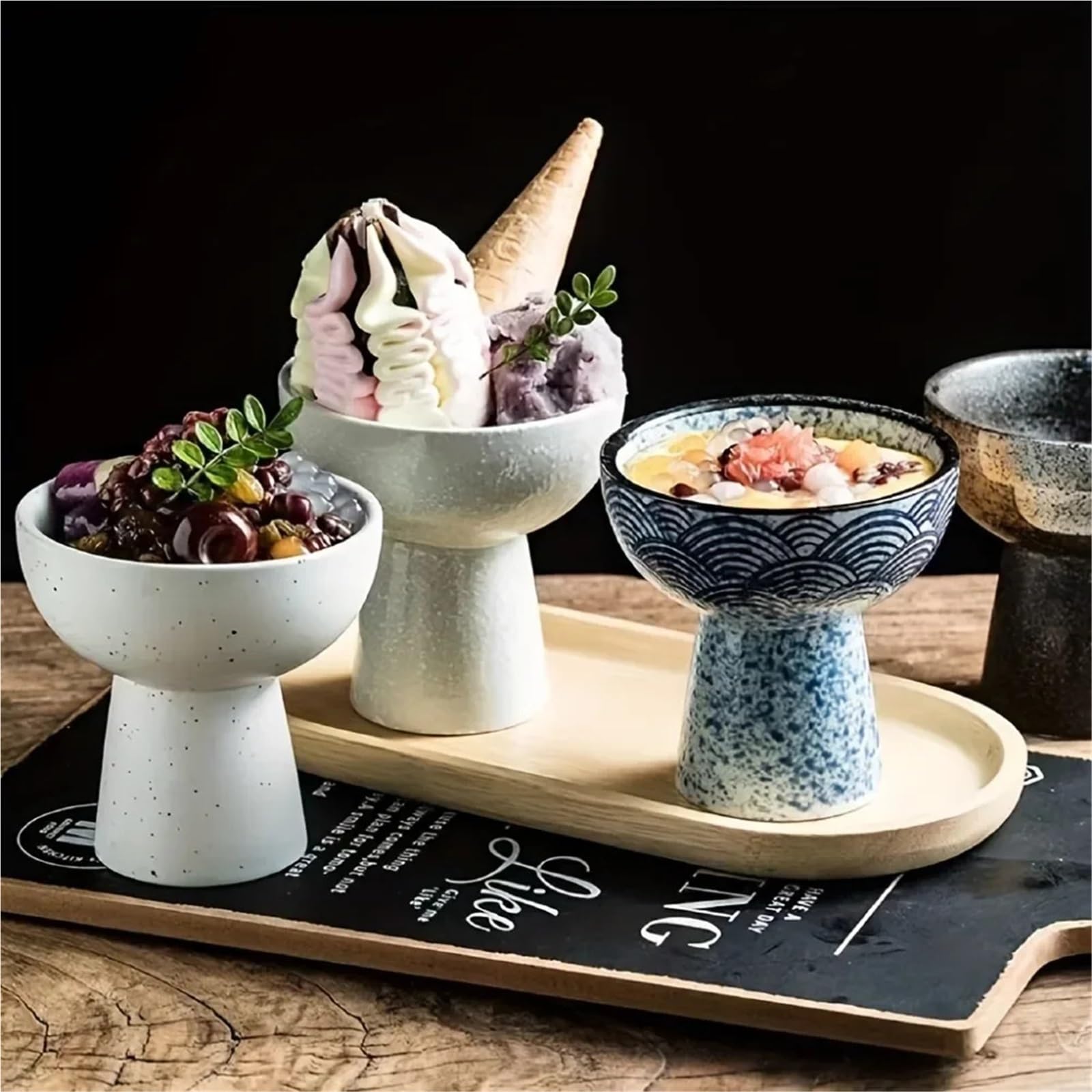 Coppe Gelato 2 Pezzi di Ciotola for Gelato in Ceramica, Tazza di Ceramica, Tazza di Yogurt, Dessert, Ciotola for Torta, for la casa, Ristorante, Accessori for la tavola per Dessert(Blue)