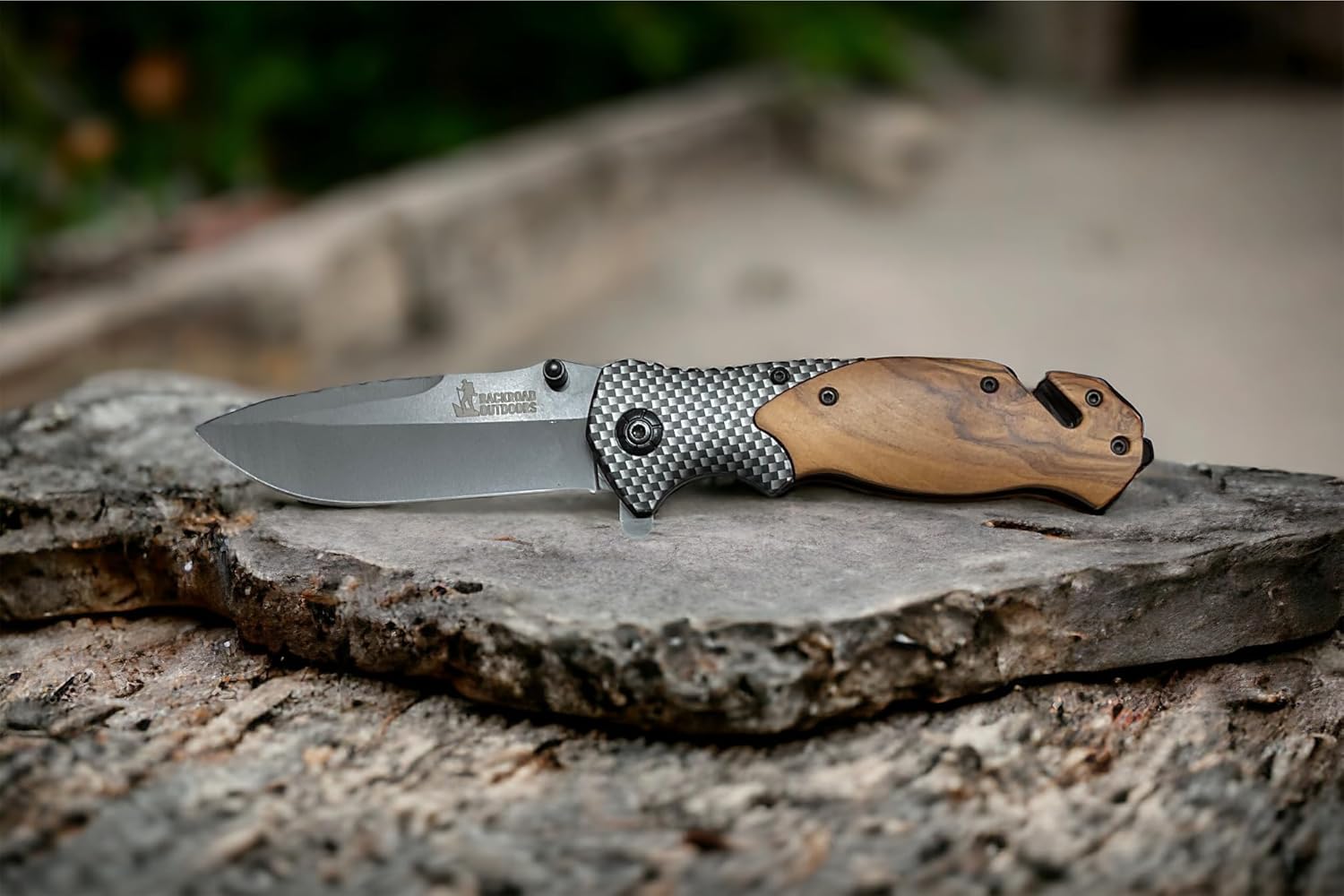 Stainless Steel EDC Folding Wood Handle Pocket Knife Glass Breaker Seatbelt Cutter Olive Wood Handle Carbon Fiber Insert