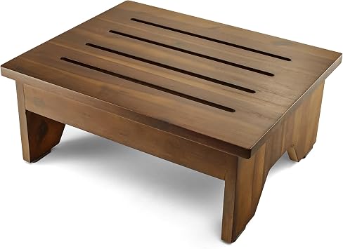 HOLANA 6.5 Wooden Step Stool for Adults Fully Assembled Walnut Color