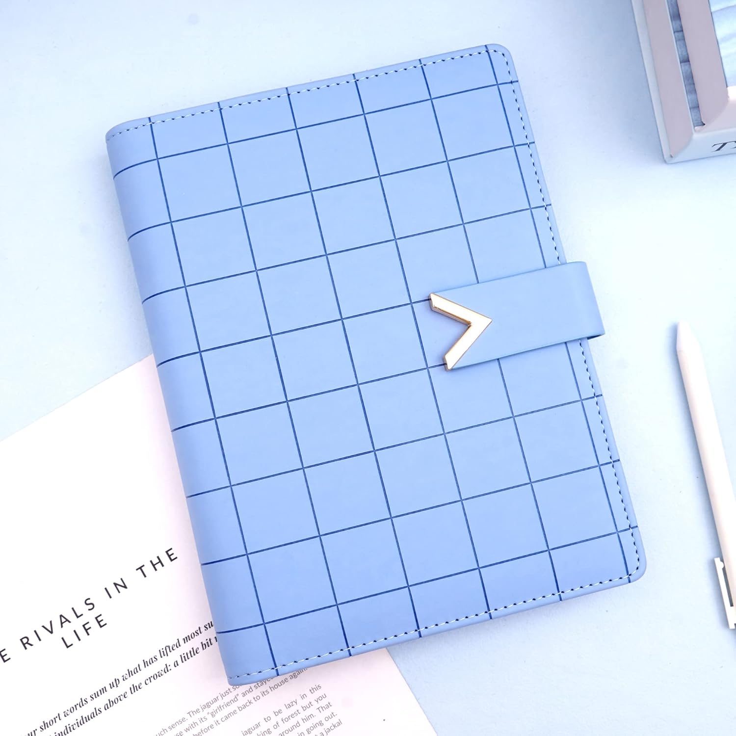 CAGIE A5 6 Ring Binder Refillable Notebook Spiral bound Leather Journal for Business Planner Personal Organizer Refillable notebooks for work, Lake Blue