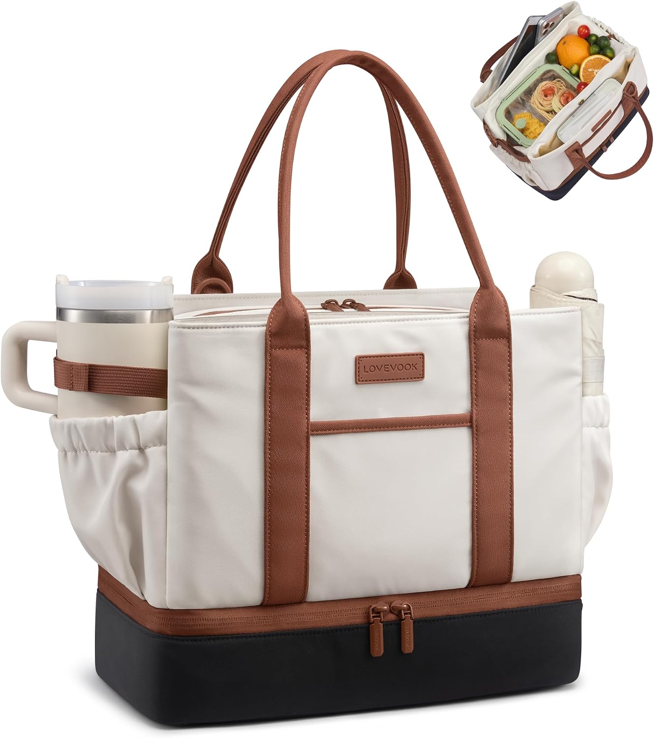 LOVEVOOK Insulated Lunch Bag Women with Triple Compartments & Bottle Holder