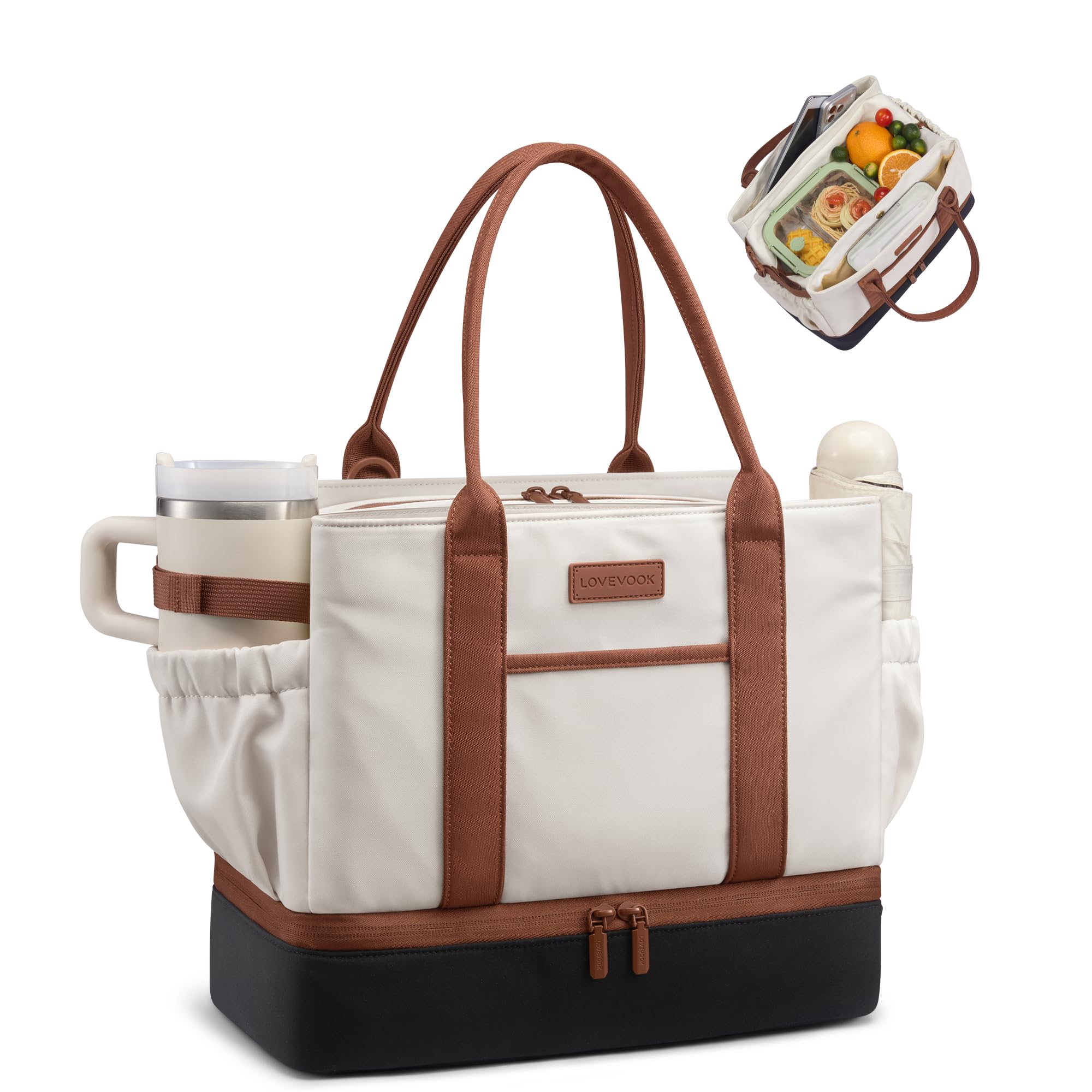 LOVEVOOK Insulated Lunch Bag Women with Triple Compartments & Bottle Holder