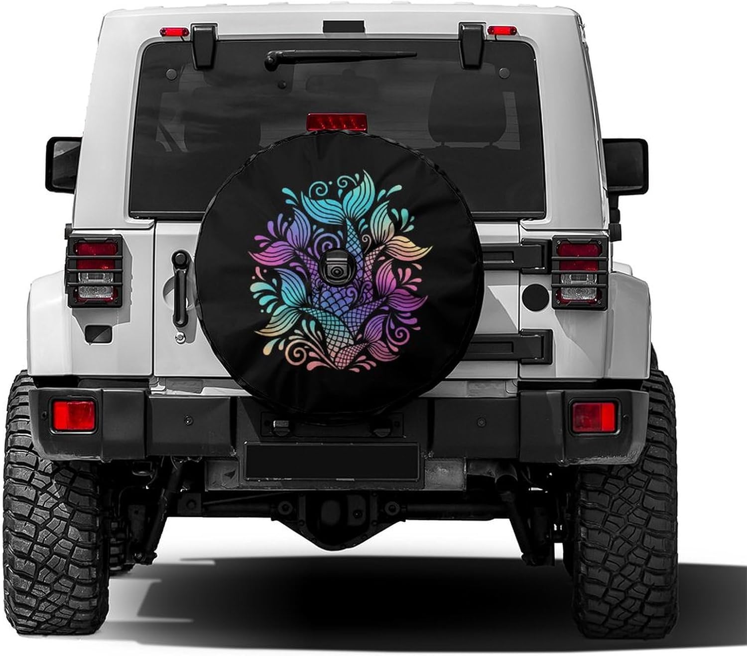 Colorful Mermaid Tail Print Spare Tire Cover with Backup Camera Hole Waterproof Dust-Proof UV Sun Wheel Covers for RV Trailer RV SUV Truck and Many Vehicle 17 Inch