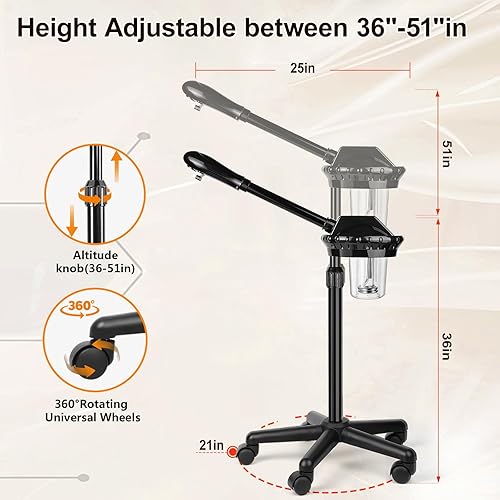 Miniatura 5 de Vaporizador facial profesional, vaporizador facial ajustable altura y ángulo, más vapor, atomizador humidificador facial de niebla caliente para spa