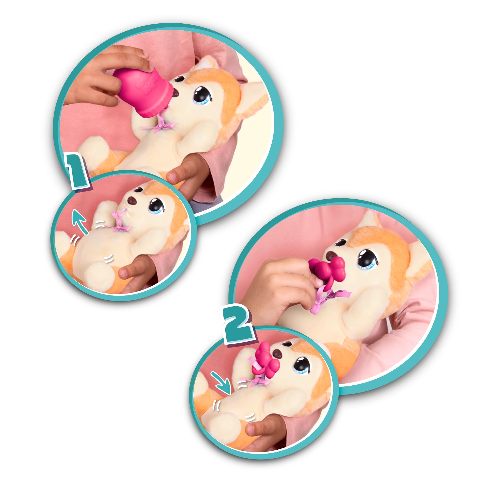BABY PAWS Yummy Shiba Inu wózek dla szczeniaka, którego brzuch puchnie, gdy karmisz go i opróżniasz, gdy kładziesz spokój, zabawka prezent dla dzieci od 18 miesięcy