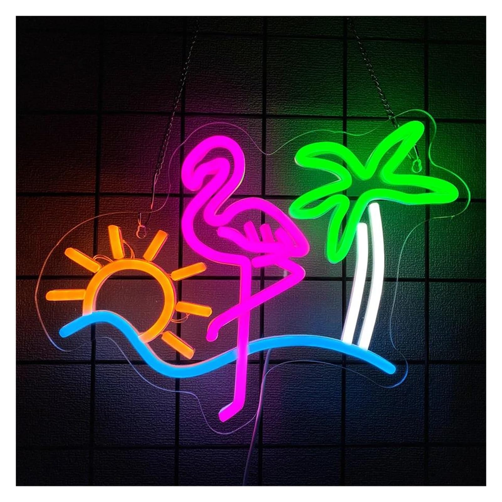 SHOUXI Sign Lamp Flamingo and Palm Tree Neon Sign Light USB Dimmer for Wall Decor Party Home Holiday Bar Bedroom Club 34cmх26.5cm