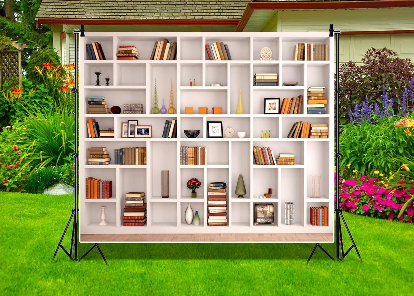 10x8ft White Bookshelf Backdrop Bookcase Office Decor for Video Conference Zoom Backdrop Home Office Students Teachers Portrait Photoshoot Photo Studio Props