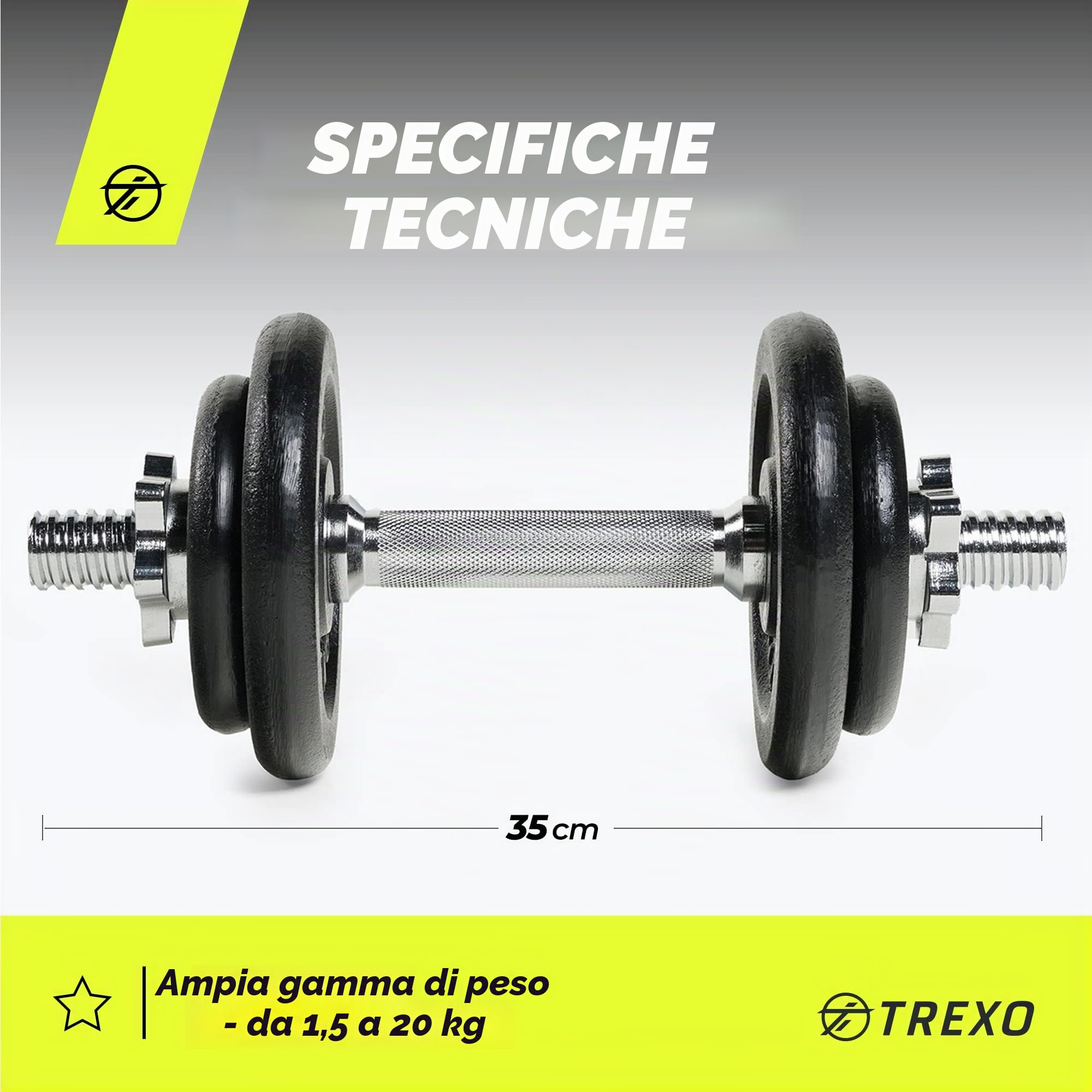 TREXO Set Manubri Regolabile Composto Pesi Palestra Peso Totale di 20| 50 kg in Una Valigetta 8|20 Piastre in Ghisa Gommata per Allenamento a Casa