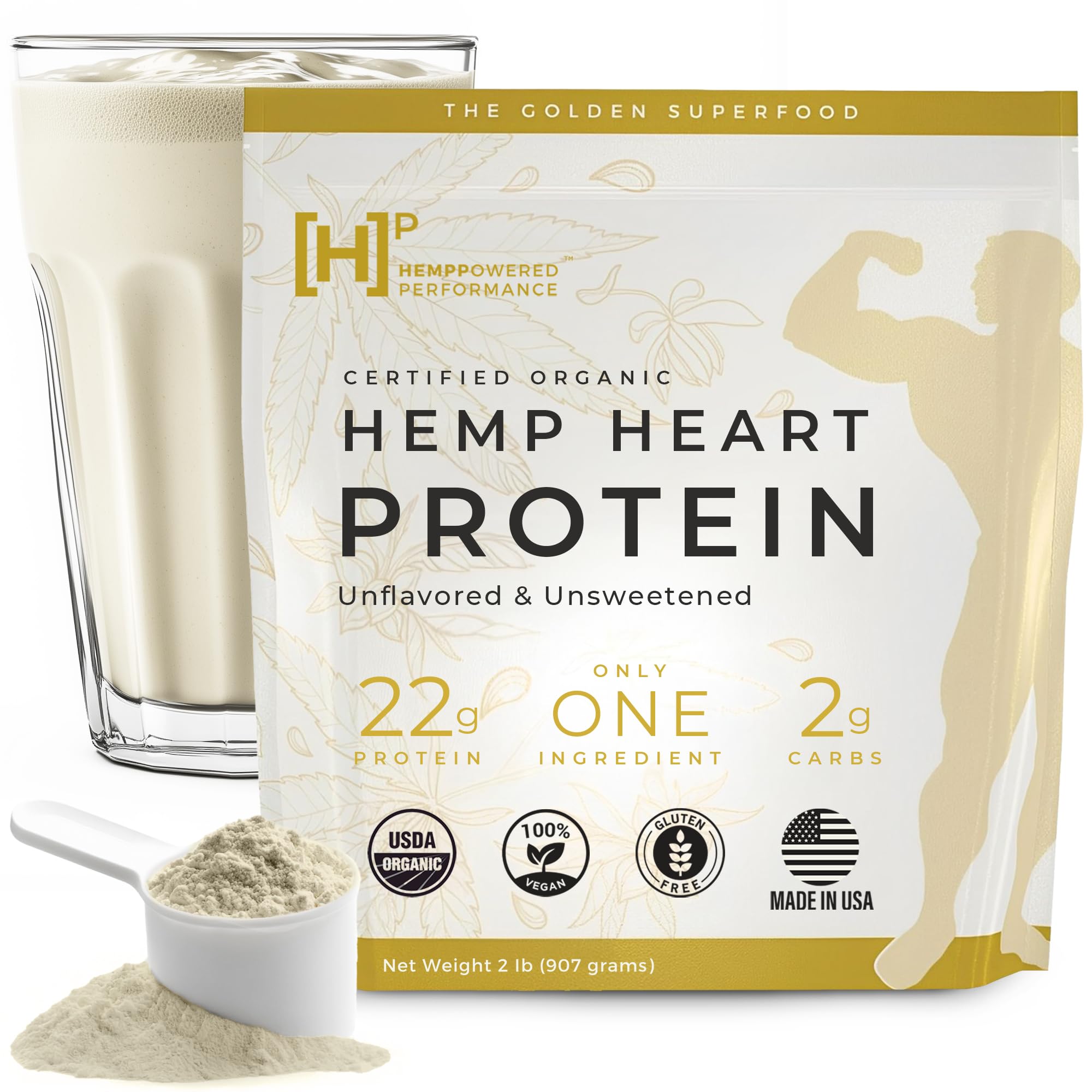 USDA Organic Hemp Protein Powder for Women & Men - Unflavored Pure Natural Hemp Protein Powder Organic - Plant Based Hemp Powder, Vegan, Gluten Free, Keto - Hemp Seed Powder Cold-Pressed (2lbs)