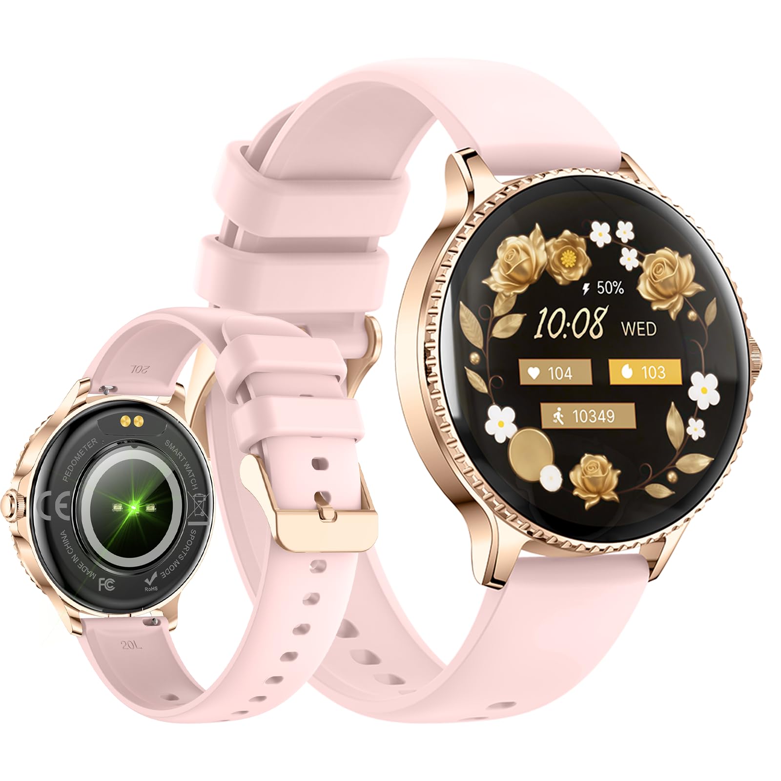Yihou Smart Watches for Women Fitness Watch Fitness Tracker with Multiple Sport Modes Heart Rate Monitor Sleep Monitoring for Android iOS Rosegold Smooth