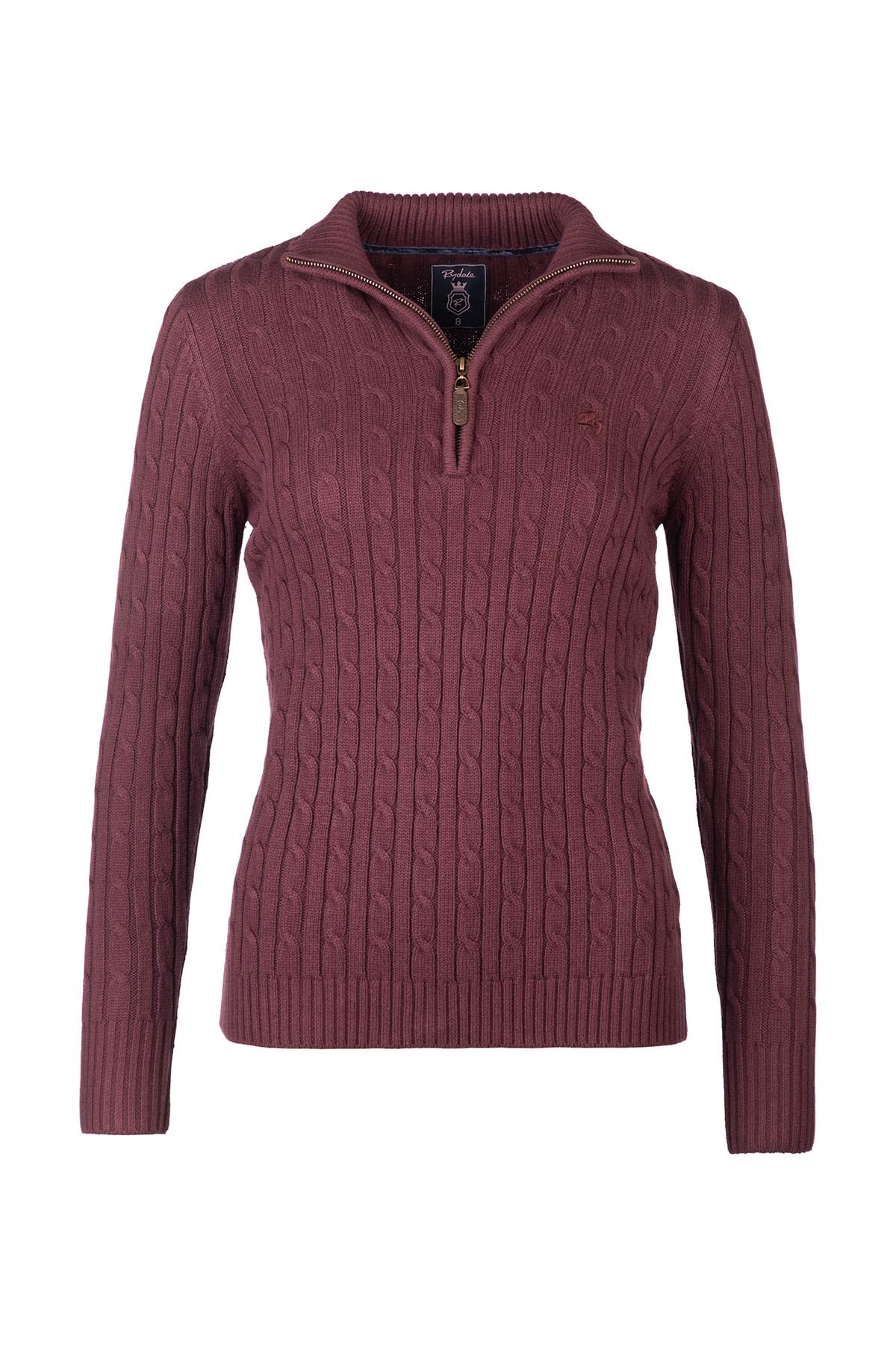 Rydale Women's Burgundy Quarter Zip Cable Knit Jumper Chunky Knitted Sweater Long Sleeve Pullover Half Zip V Neck Jumpers (Uk, Numeric, 18, Regular, Regular, )