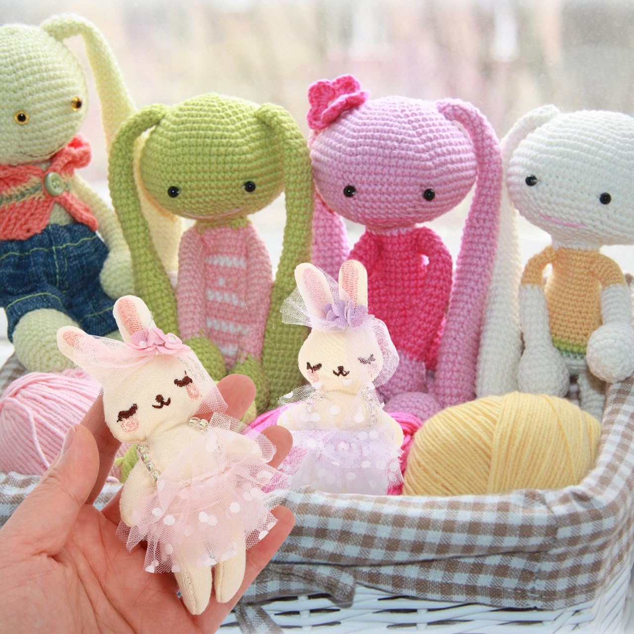 SAFIGLE 6pcs Small Stuffed Bunnies: Mini Plush Easter Bunny Animals, Rabbit Doll in Gingham Dress - Soft Plush Rabbit Dolls for Kids, Perfect for Easter Gifts, Playtime and Decoration (Pack of 2)
