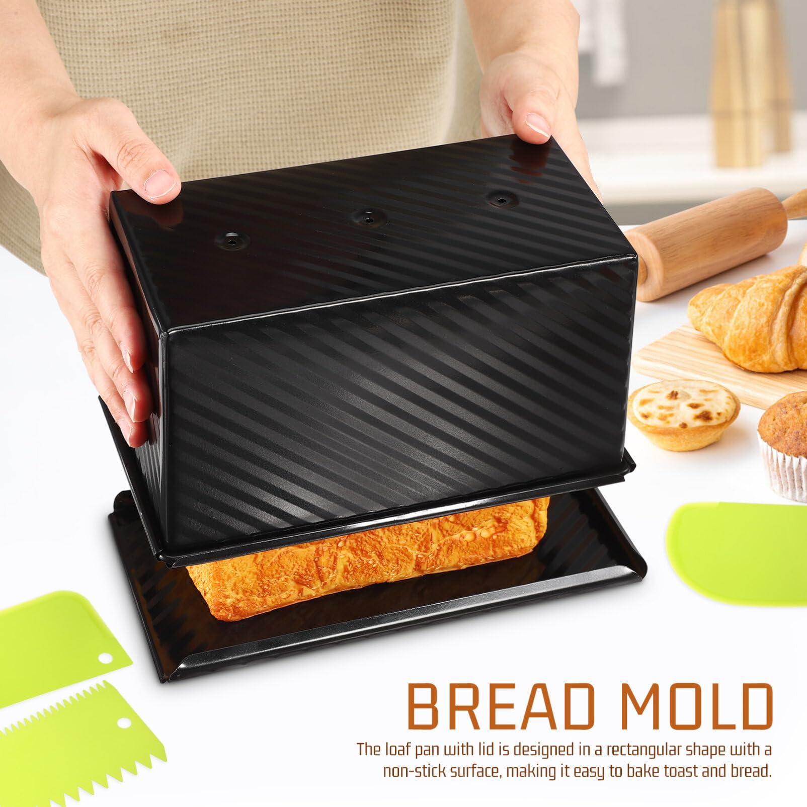 Luxshiny Brotbackform Mit Deckel Rechteckige Antihaft-toastbrotform Für Backen Und Aufbewahrung Inklusive Teigschaber Lebensmittelechtes Material Für Toast Und Brot