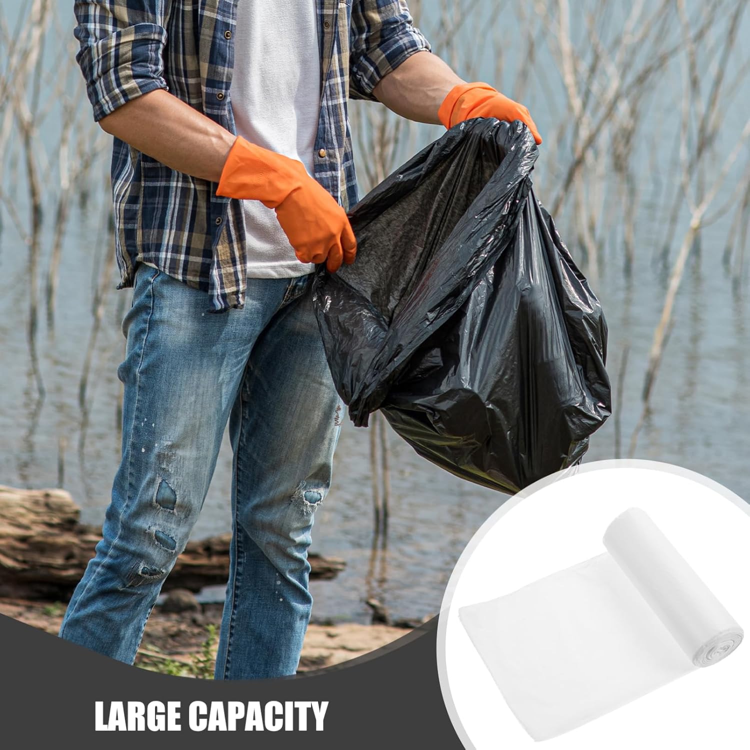 8rolls Biodegradable Lawn Compost Bags for Waste Reusable Thick and Leaf Storage Large White