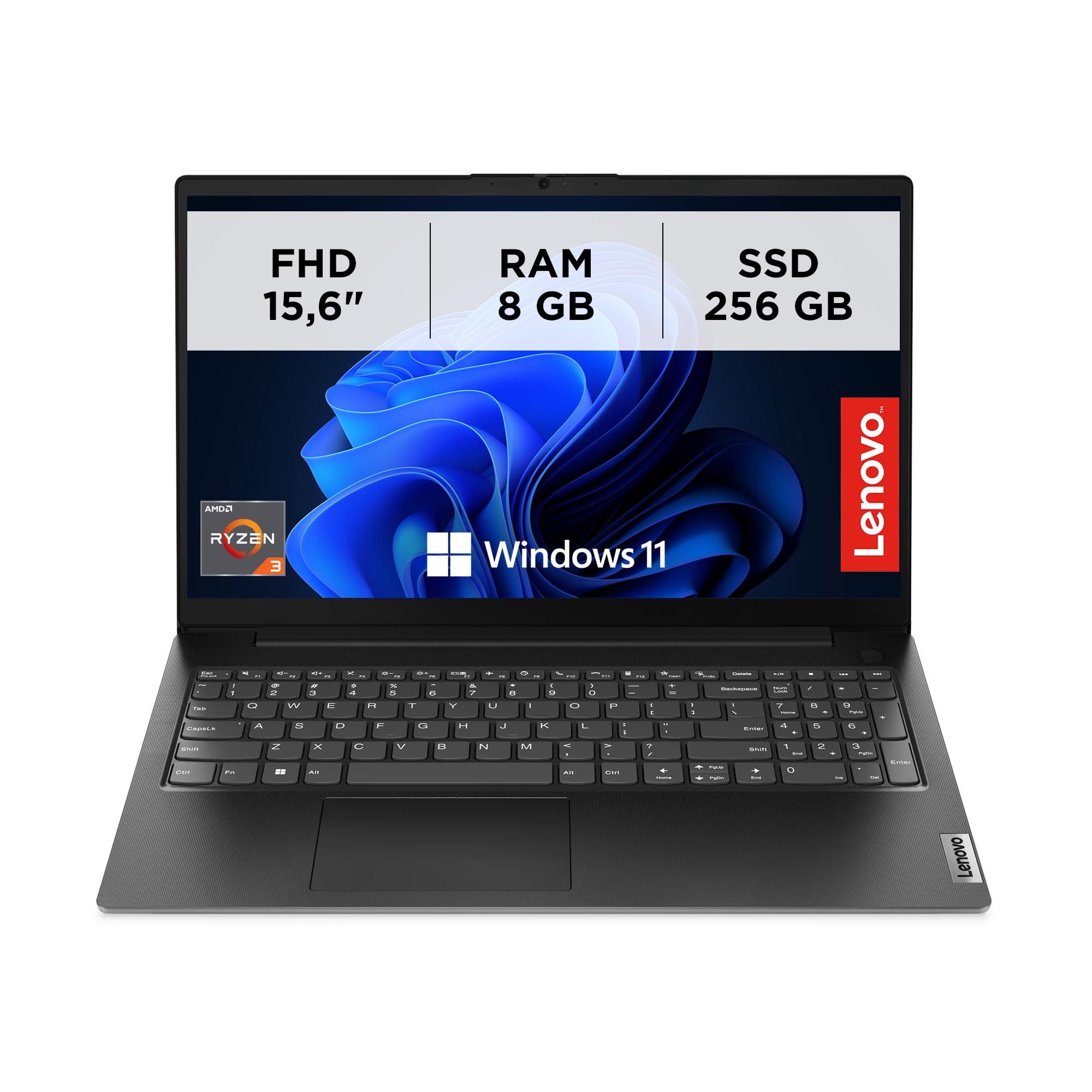 Lenovo V15 G4 AMN, PC portatile professionale 15.6" Full HD con processori AMD Ryzen 3, memoria RAM DDR5 8 GB e SSD ultra-rapida 256 GB, Windows 11 Pro – Nero