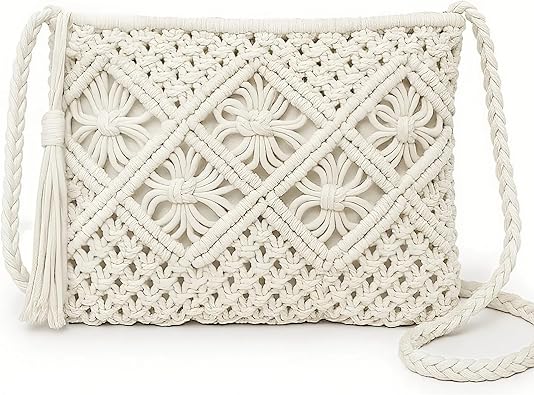 Cross Body Bag for Women, Handwoven Crossbody Purse, Summer Beach Straw Messenger Bag, Woven Cotton Handmade Shoulder Handbag white