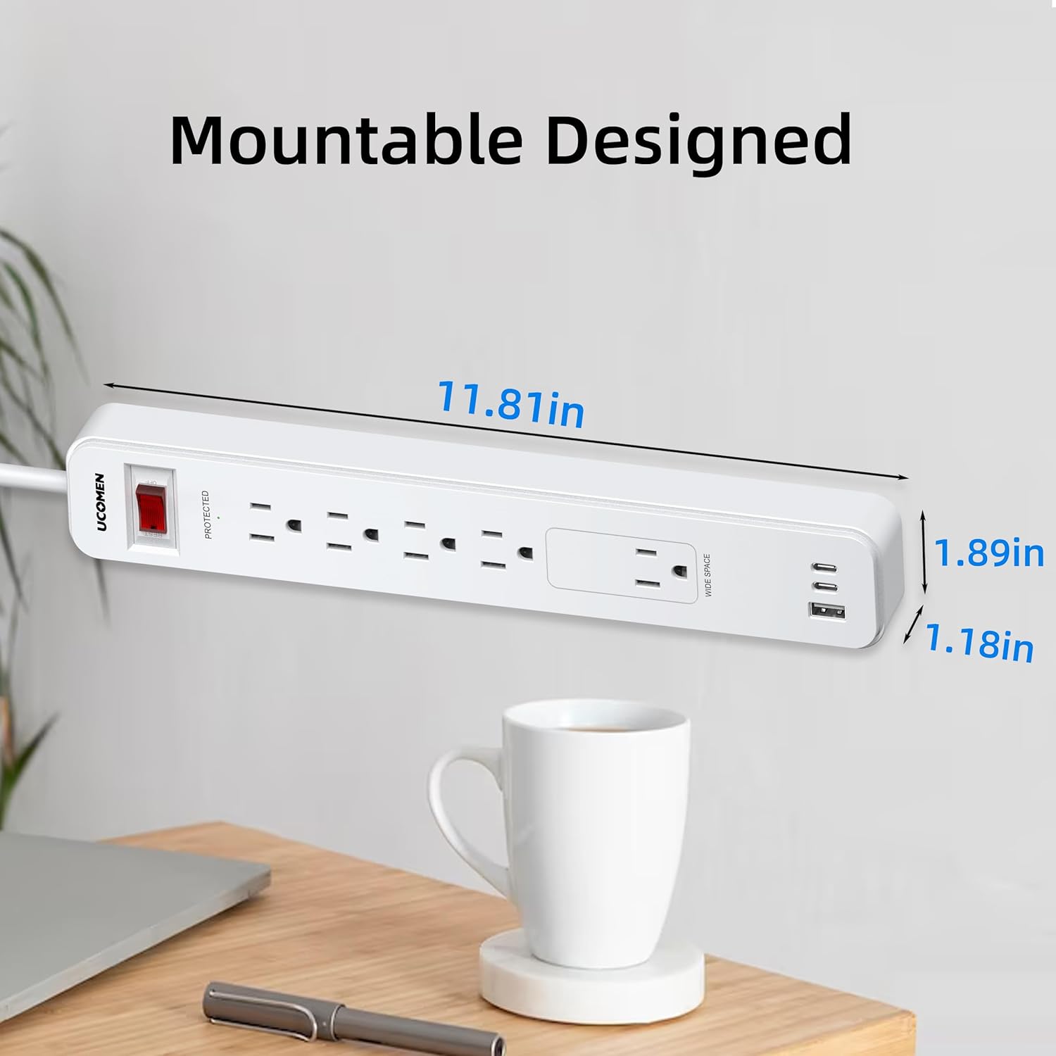 UCOMEN Surge Protector Power Strip with 5 Outlets, 20W USB C and USB A Ports, 5ft Extension Cord, 1680 Joule, Wall Mountable for Home Office Dorm Room
