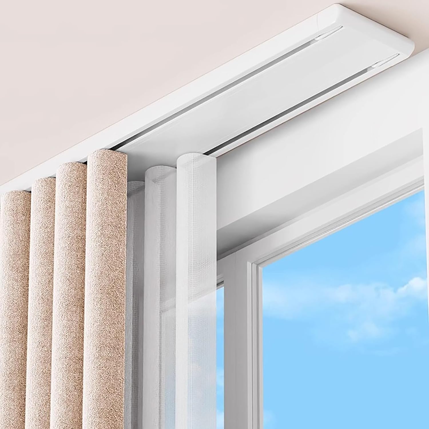 Double Ceiling Mounted, Sliding Curtain Rail, Heavy-Duty Aluminum Room Divider Rails Bedroom/Living/Window/Hotel Drop Curtains Tracks(9ft/274cm)