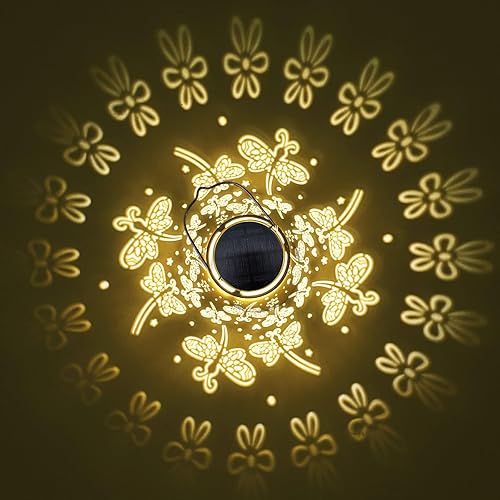 Miniatura 9 de Faroles solares de libélula actualizados 2025 para exteriores, impermeables, luces colgantes, linterna solar de metal hueca para jardín, patio,
