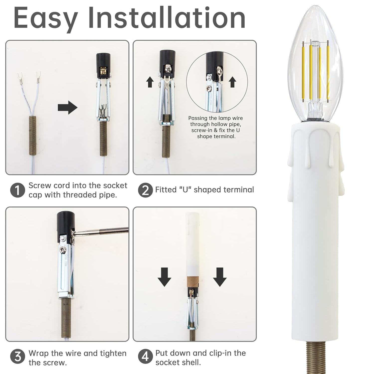 RTNLIT Ceramic Tree Light Wiring Kit, Night Light Rewire Kit with E12 Candelabra Socket Base & 6Ft Lamp Cord