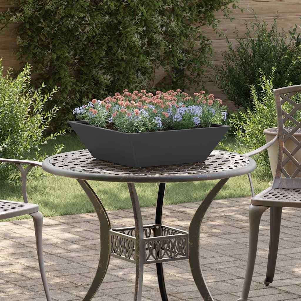 Garten-Pflanzgefäß aus kaltgewalztem Stahl Schwarz 50 x 50 x 15 cm 5-teiliges Set für Balkon Terrasse und Garten mit Drainage und frostfester Oberfläche zur Pflanzenpflege